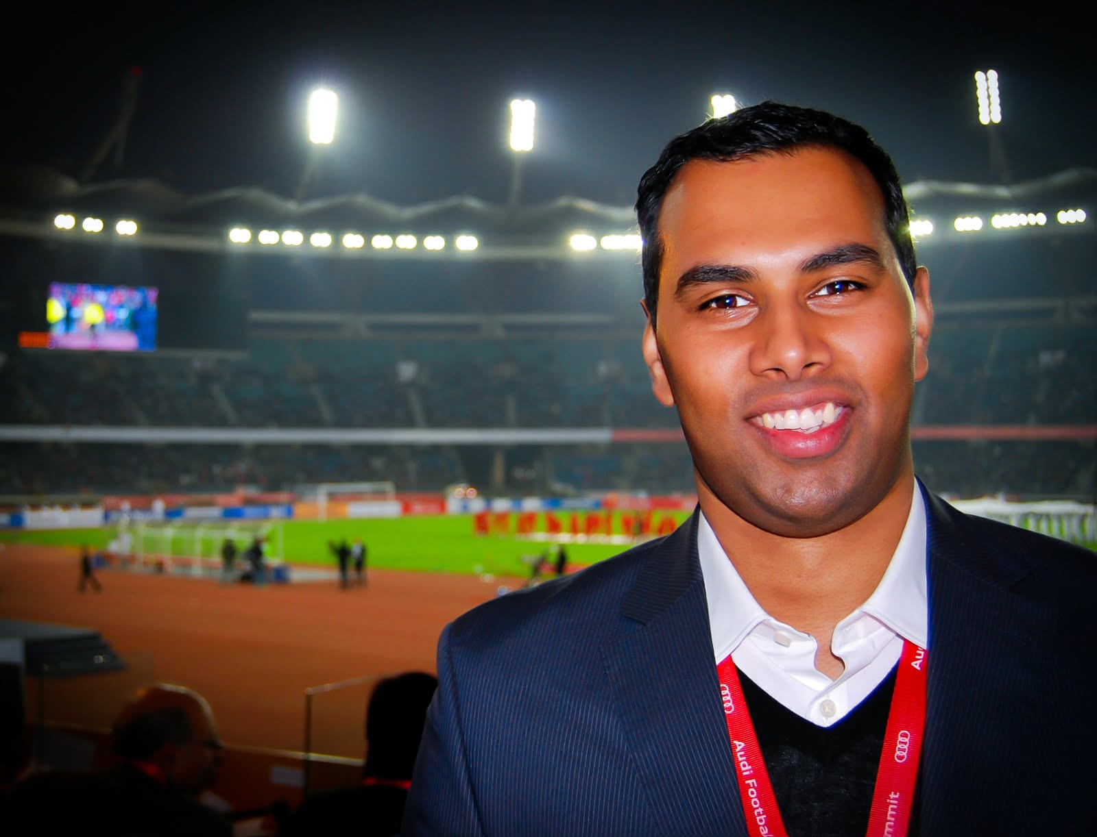 Audi Football Summit 2012 in New Delhi: Chris Punnakkattu Daniel at the Jawaharlal Nehru Stadium for the India vs FC Bayern Munich match, which was also Bhaichung Bhutia's farewell match.