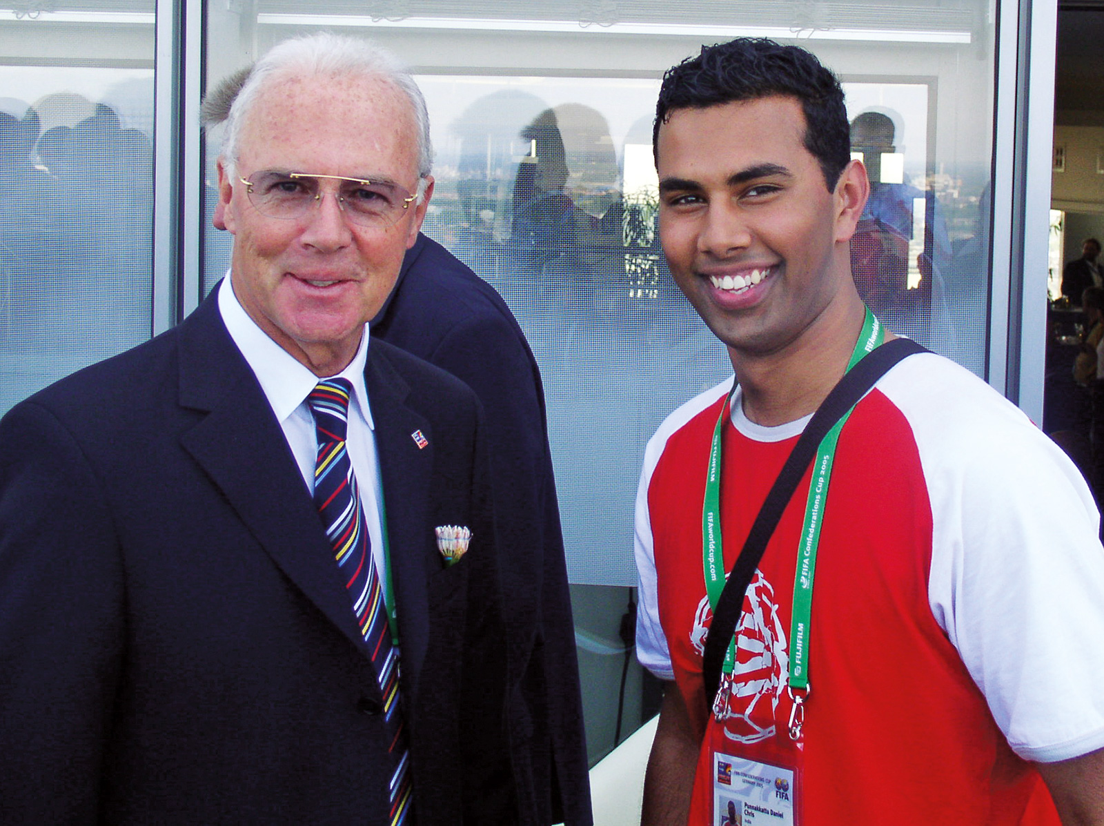 Chris Punnakkattu Daniel with German football icon Franz Beckenbauer during the FIFA Confederations Cup 2005 in Germany.