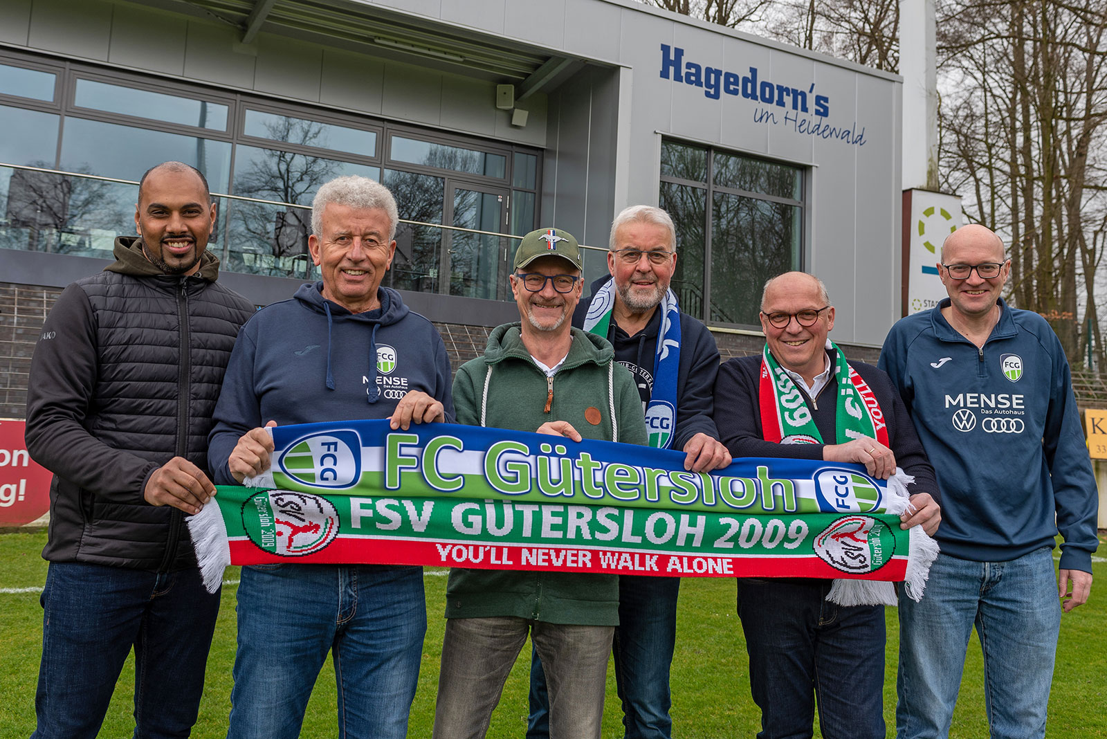 Chris Punnakkattu Daniel alongside FSV Gütersloh board members Michael Horstkötter and Sebastian Kmoch in a joint meeting with FC Gütersloh board executives.