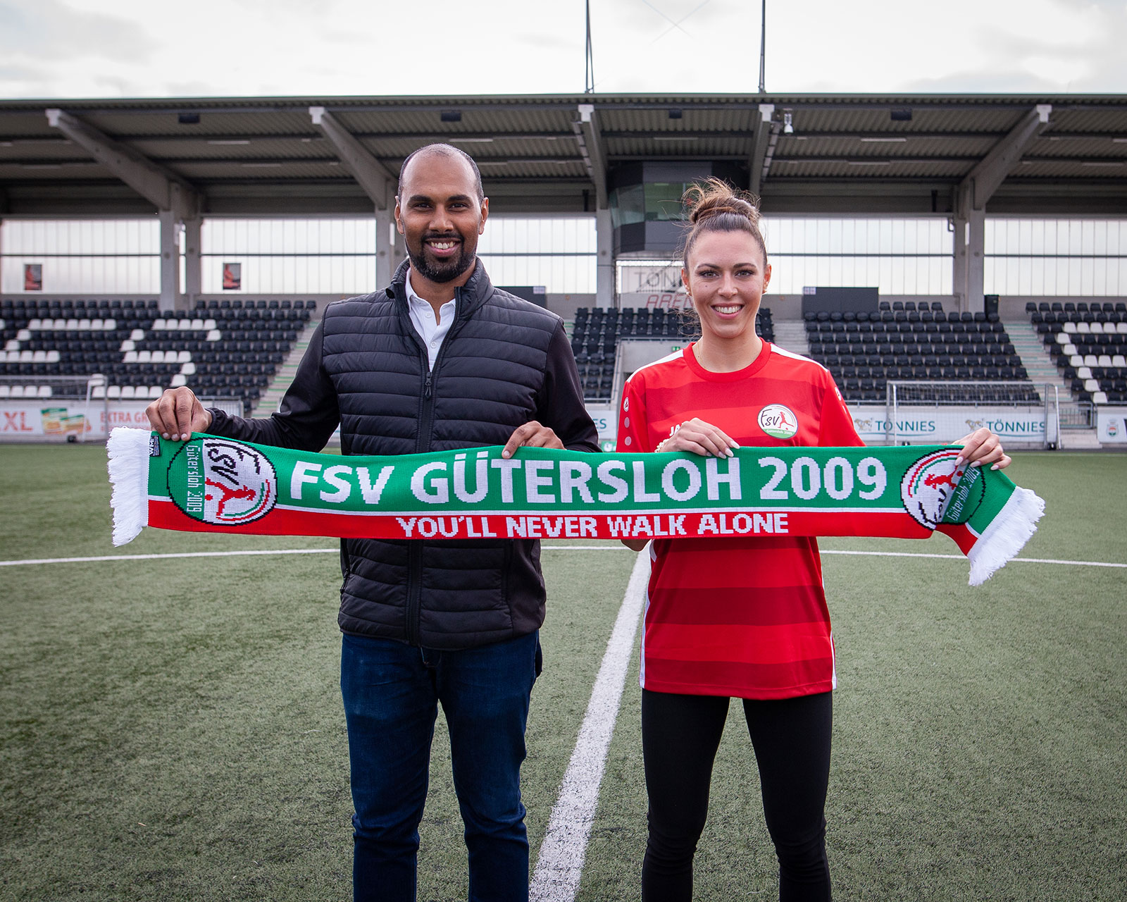 Chris Punnakkattu Daniel pictured alongside German footballer Leonie Kreil.