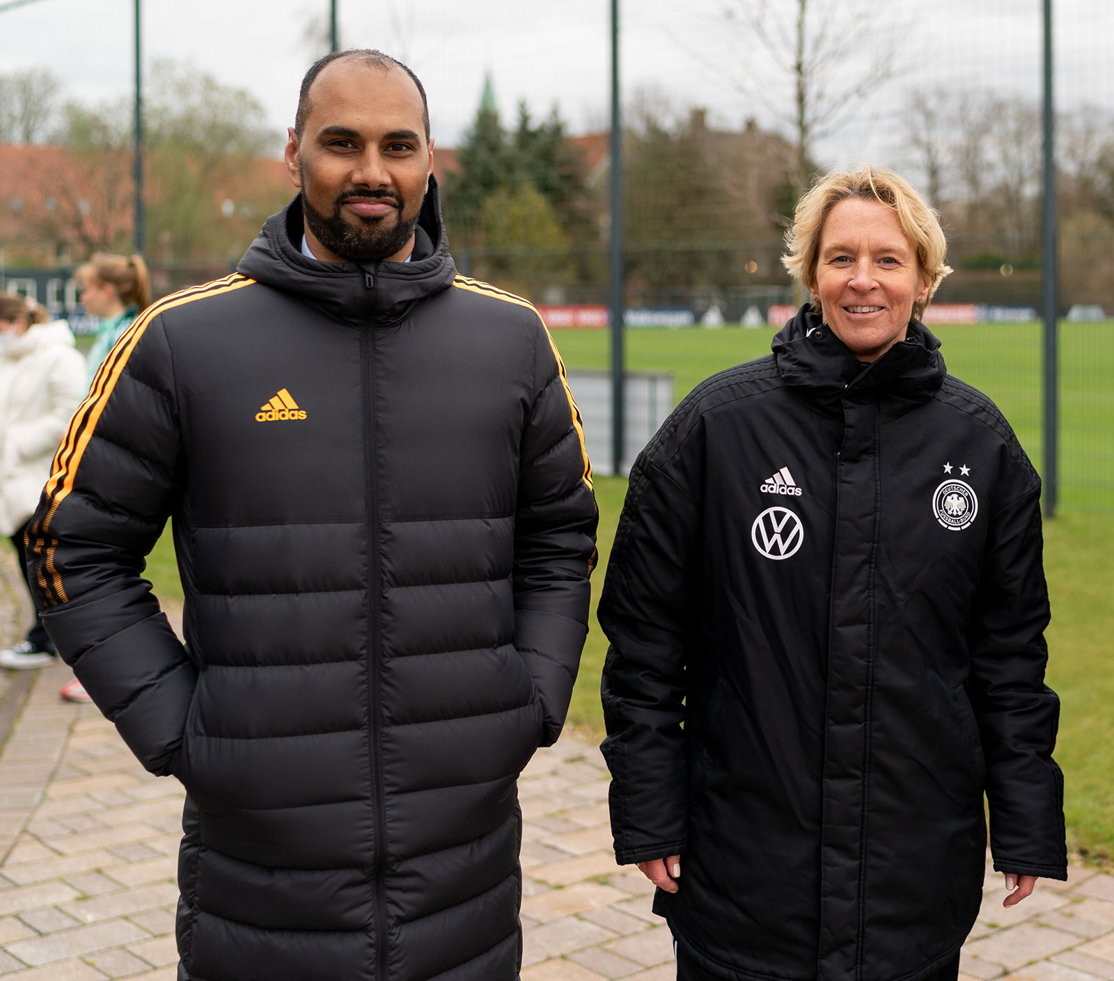 Chris Punnakkattu Daniel in dialogue with former Germany women's national team head coach Martina Voss-Tecklenburg.