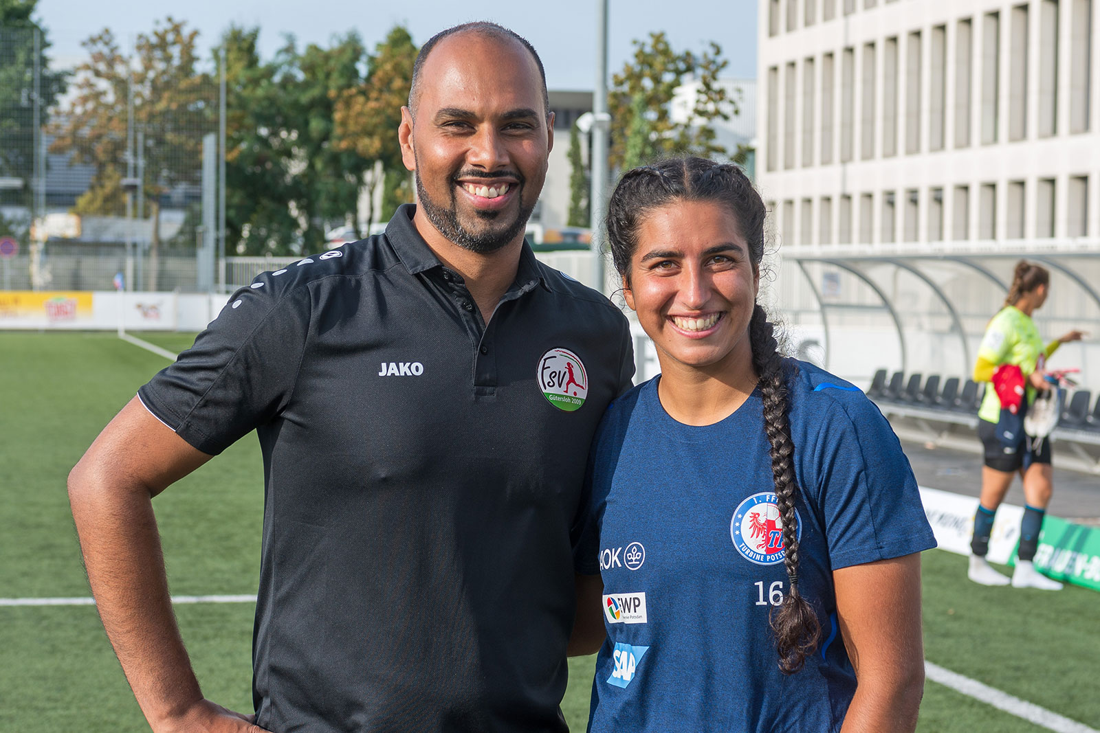 Chris Punnakkattu Daniel alongside New Zealand international footballer Maya Hahn.