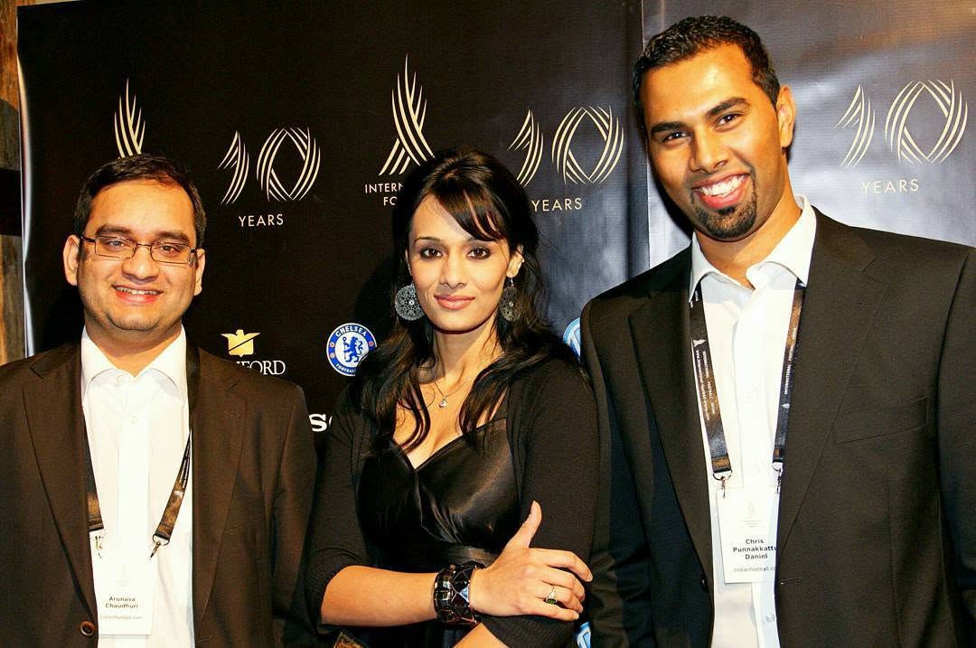 Chris Punnakkattu Daniel with prominent Indian sports journalist Mayanti Langer and consultant Arunava Chaudhuri.