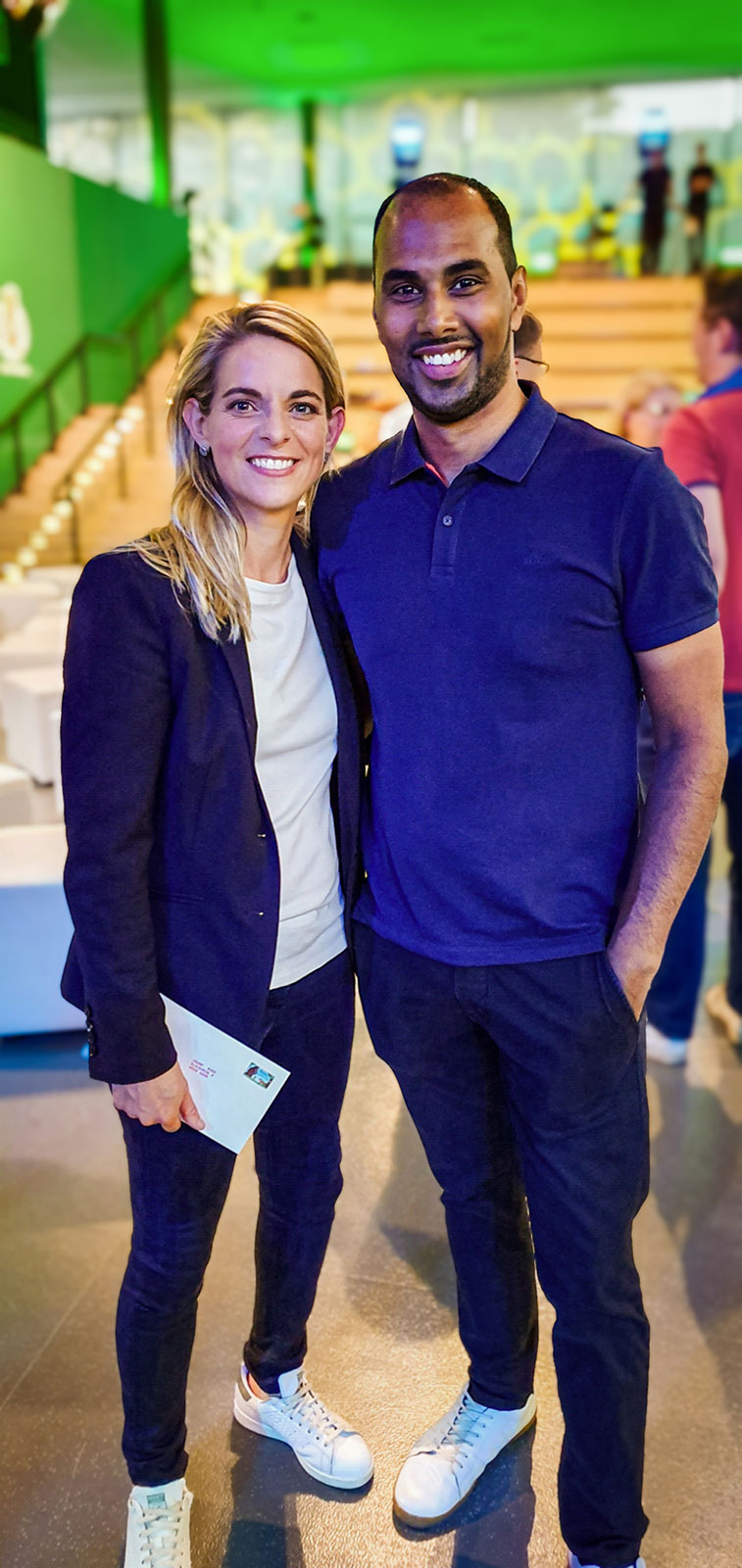 Chris Punnakkattu Daniel with Nia Künzer, DFB Sporting Director for Women's Football and World Cup winner.