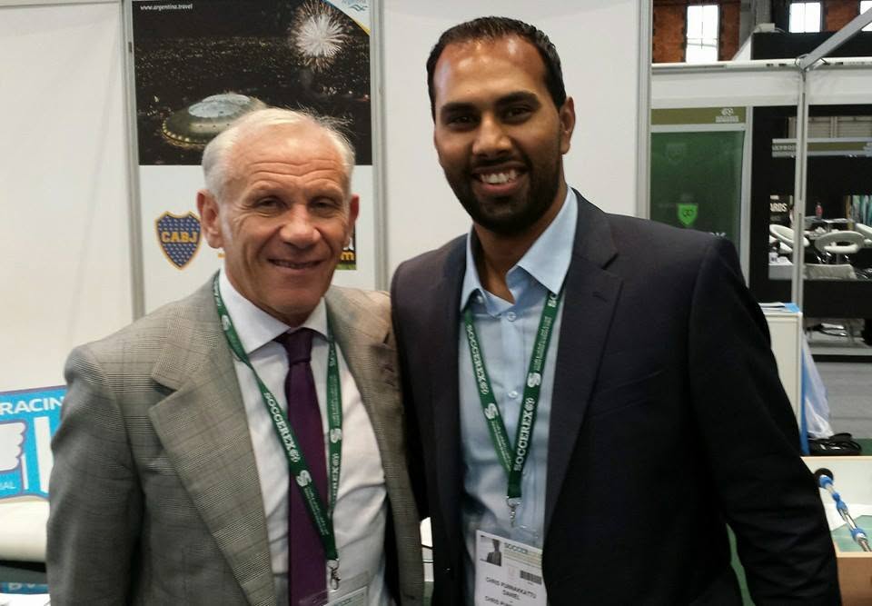 Chris Punnakkattu Daniel with former England manager Peter Reid during the SOCCEREX football business conference.