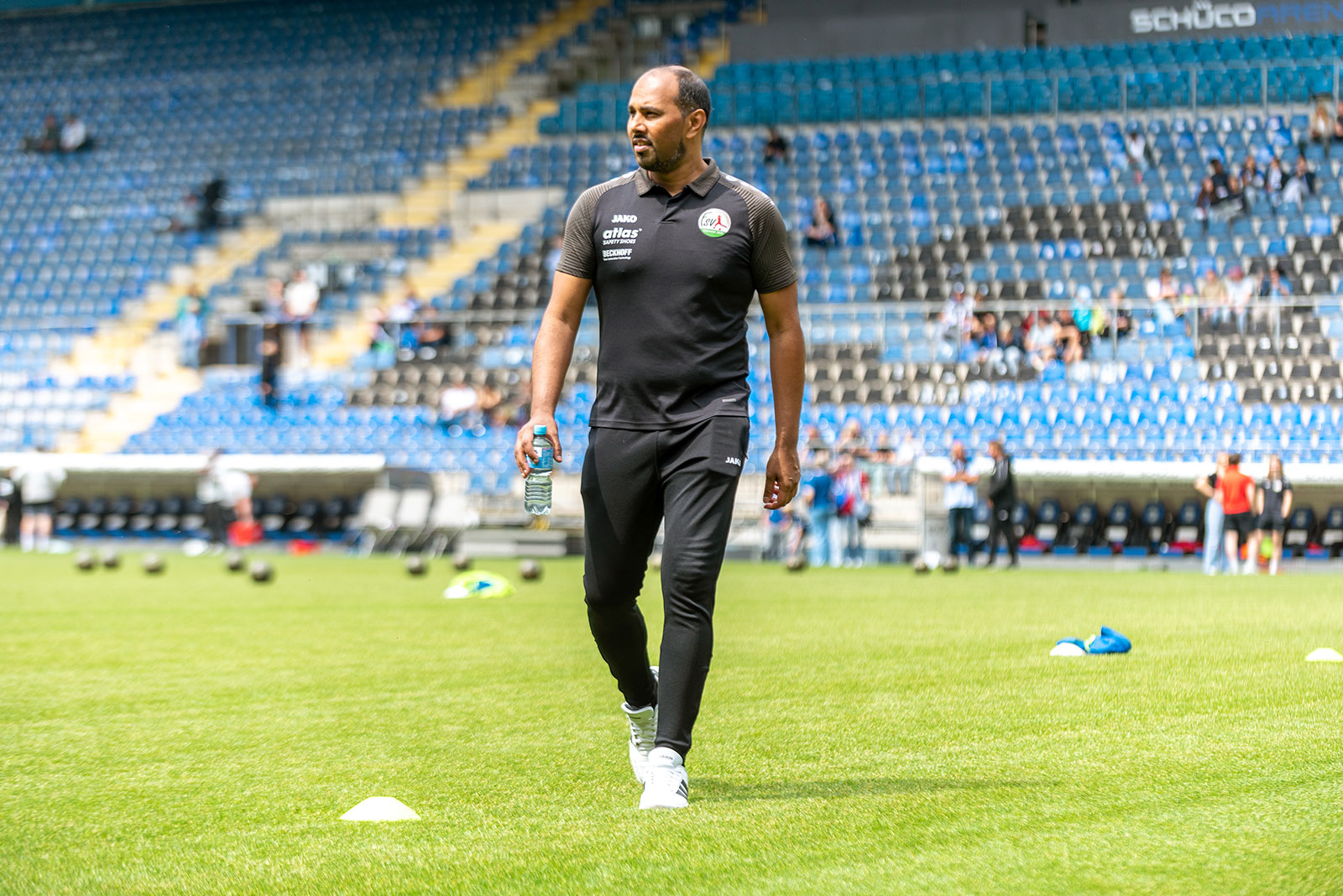 Chris Punnakkattu Daniel representing FSV Gütersloh during a competitive away fixture at the SchücoArena in Bielefeld.